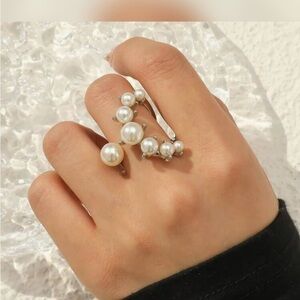 Silver Tone Stackable Pearl Ring size 7 Adjustable